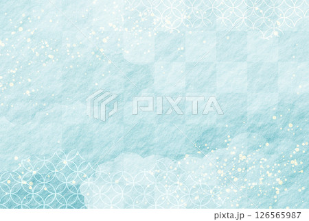 夏・お中元・暑中見舞い　水色の和柄 和紙の背景	 126565987