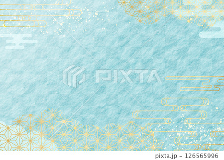 夏 和柄 お中元 水色・青・金・高級感のある 和紙の背景 夏 和柄 お中元 水色・青・金・高級感のある 和紙の背景 126565996
