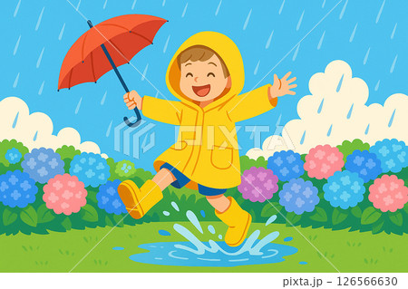 雨の日を楽しむ子供のイラスト 雨の日を楽しむ子供のイラスト 126566630