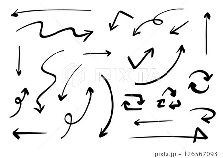 ベクターのペンの手書きの矢印セット 白黒 ベクターのペンの手書きの矢印セット 白黒 126567093