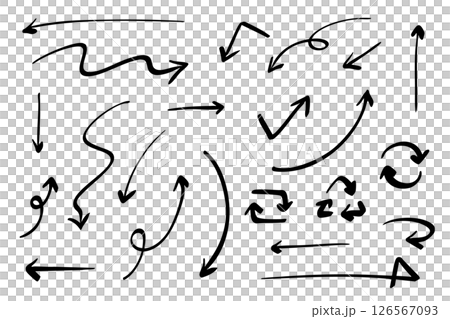ベクターのペンの手書きの矢印セット 白黒 ベクターのペンの手書きの矢印セット 白黒 126567093