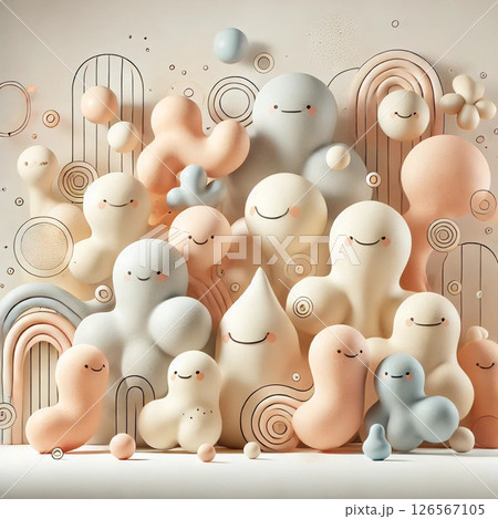 キャラクターポップ背景かわいい!キュートな丸いパステルカラーのぷにぷにしたモンスターのようななにか キャラクターポップ背景かわいい!キュートな丸いパステルカラーのぷにぷにしたモンスターのようななにか 126567105