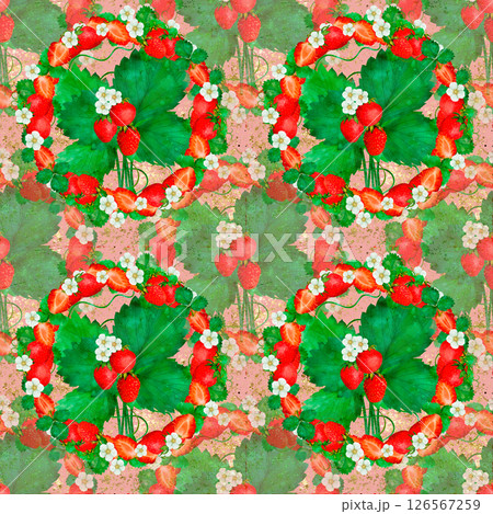 A Vibrant and Cheerful Strawberry Floral Pattern Perfect for Textiles and Home Decorations 126567259
