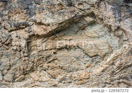 Rock formation in Chulyshman valley Altai Russia Geological layers and natural textures of mountain landscape Rock formation in Chulyshman valley Altai Russia Geological layers and natural textures of mountain landscape 126567272