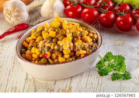 Mexican vegetable mix - corn, pepper and peas 126567965