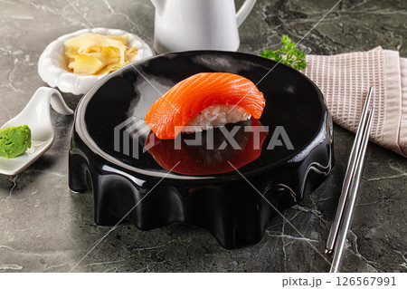Japanese cuisine - sushi with salmon 126567991