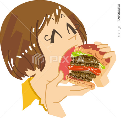 大きなハンバーガーに嬉しそうにかぶりつく女性 大きなハンバーガーに嬉しそうにかぶりつく女性 126568838