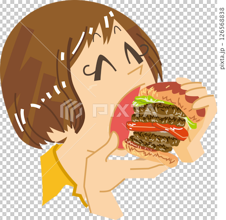 大きなハンバーガーに嬉しそうにかぶりつく女性 大きなハンバーガーに嬉しそうにかぶりつく女性 126568838