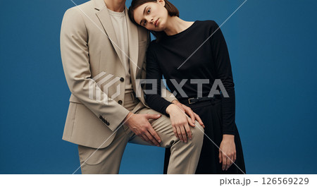 Man Woman Posing Blue Background Symmetry 126569229