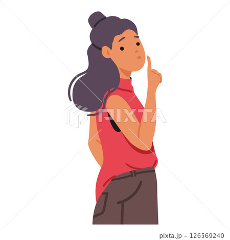 Young stylish woman cartoon character warning to keep silence isolated on white background 126569240