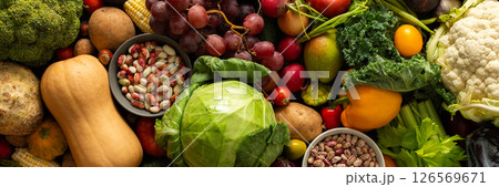A collection of ripe fresh organic seasonal vegetables from an autumn farm harvest, organic seasonal vegetables A collection of ripe fresh organic seasonal vegetables from an autumn farm harvest, organic seasonal vegetables 126569671