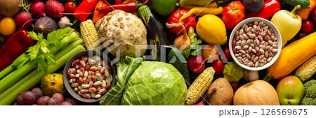 Organic seasonal vegetables from an autumn farm harvest, including fresh, ripe veggies grown naturally and handpicked for quality Organic seasonal vegetables from an autumn farm harvest, including fresh, ripe veggies grown naturally and handpicked for quality 126569675