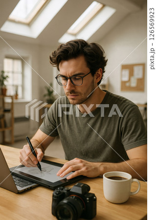 Focused designer working digitally Focused designer working digitally 126569923
