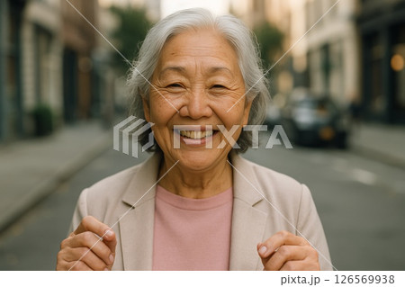 Smiling elderly woman outdoors 126569938