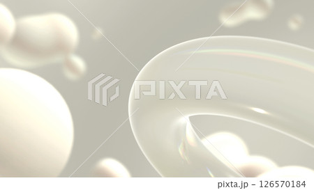 ガラスや流体が浮かぶグラスモーフィズム風の立体空間 - ミルキー 126570184