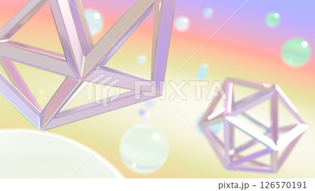 金属の構造物やガラスが浮かぶグラスモーフィズム風の立体空間 - レインボー 126570191