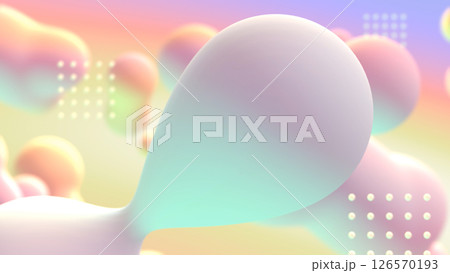 流体やドット模様が浮かぶ抽象的な立体空間 - レインボー 126570193