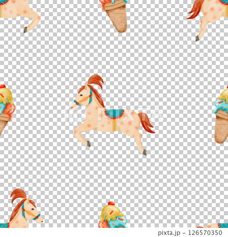 Watercolor pattern wiht horses and ice cream cones 126570350