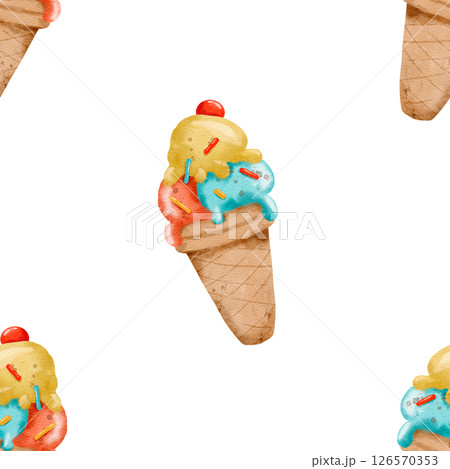 Ice Cream Cone Watercolor Pattern  126570353