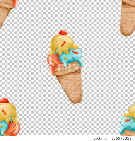 Ice Cream Cone Watercolor Pattern  126570353