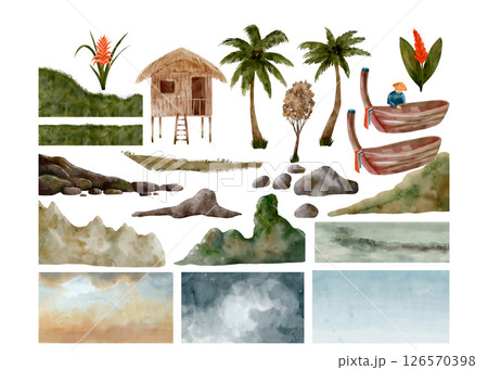 Discover stunning Tropical Landscape Watercolor Illustrations for your creative projects 126570398
