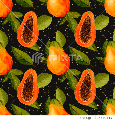 A Vibrant and Colorful Papaya Pattern Set Against a Dark Background for Art and Design 126570445