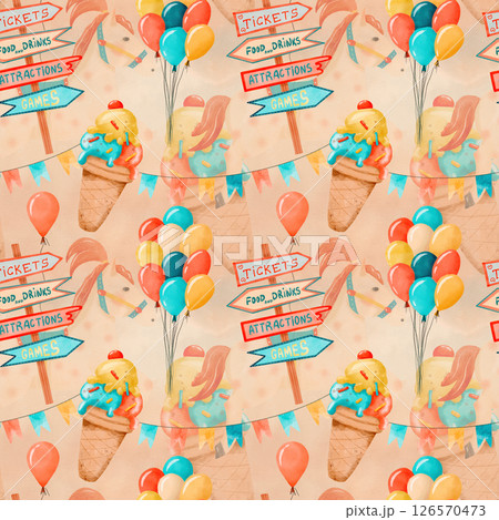 Ice Cream Treats and Festive Balloons Galore Watercolor Pattern 126570473