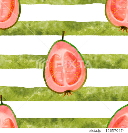A Captivating and Colorful Guava Fruit Pattern Featuring Strikingly Bright Green Stripes 126570474