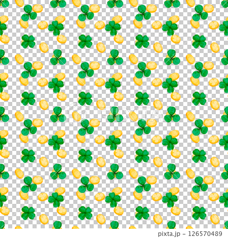 A Bright Pattern of Green Clovers and Sparkling Gold Coins, Ideal for Celebrations A Bright Pattern of Green Clovers and Sparkling Gold Coins, Ideal for Celebrations 126570489