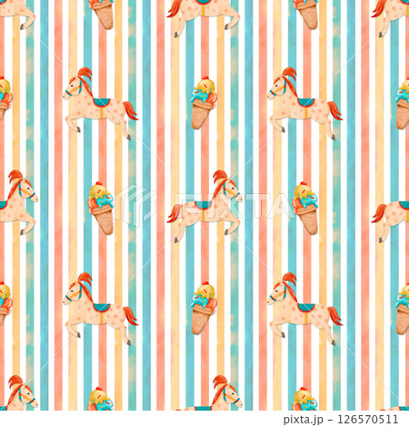 Playful Carousel Horses adorned with a delightful Ice Cream Pattern 126570511