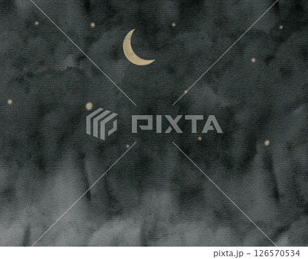 Starry Night featuring a lovely Crescent Moon amidst a Dark Sky backdrop 126570534