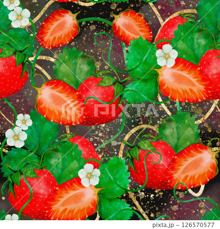 A Bright and Colorful Strawberry Pattern Featuring Beautiful Floral Accents Throughout 126570577