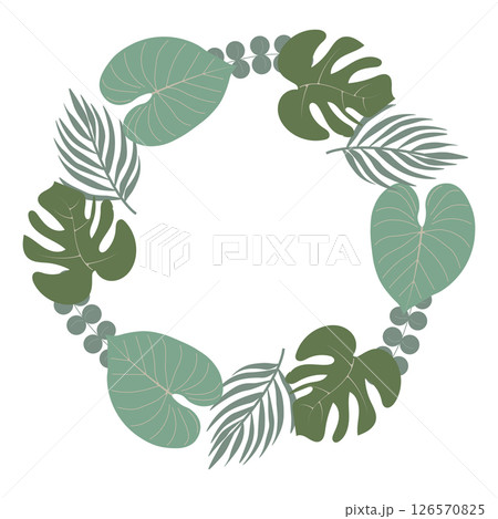 Tropical jungle round frame decorated with leaves 126570825