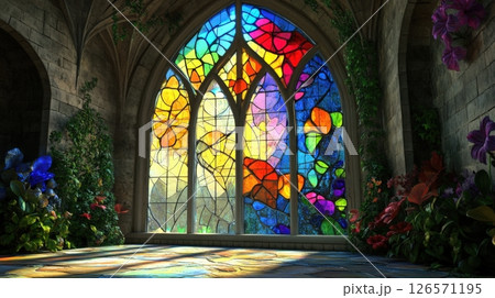Stained glass in a whimsical, fantastic style 126571195