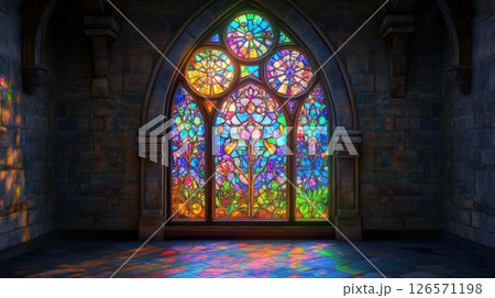 Stained glass in a whimsical, fantastic style 126571198