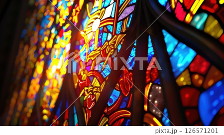 Colorful Stained Glass Window In A Cathedral Colorful Stained Glass Window In A Cathedral 126571201