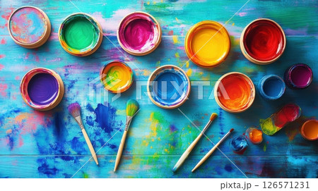 Painting Art Supplies On A Crafting Table 126571231