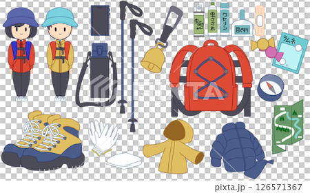 安全な登山の準備物、持ち物セット 126571367