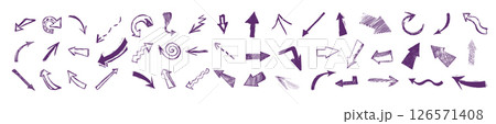 Set of arrows with a pen. vector illustration. Handmade, not AI 126571408