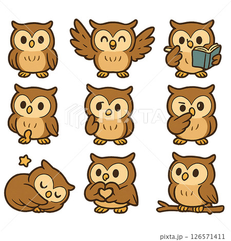 かわいいフクロウのイラストセット 126571411