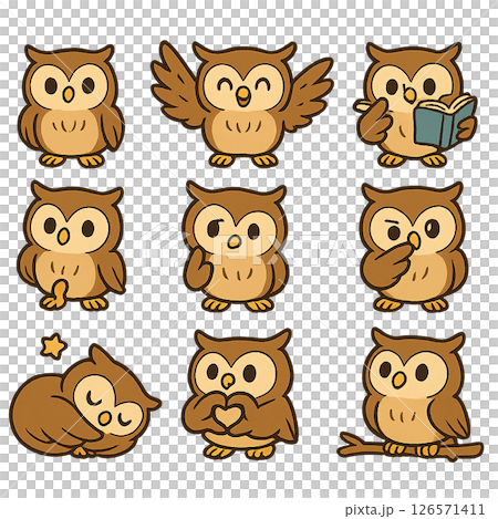 かわいいフクロウのイラストセット 126571411