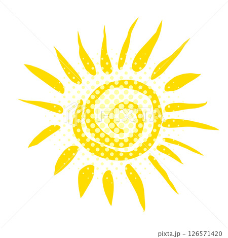 Cute doodle sun shine. Doodle sun sketch illustration. Hand drawn cute orange sun hand drawn. Not AI, Scribble doodle children drawn style. Vector illustration. 126571420