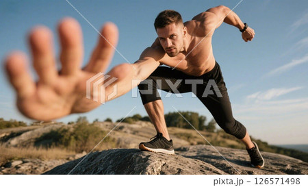 チャンスや成功をつかみ取ろうとする男性　 126571498