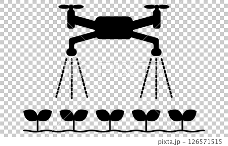 農薬散布をする農業用ドローンのシルエットイラスト 農薬散布をする農業用ドローンのシルエットイラスト 126571515