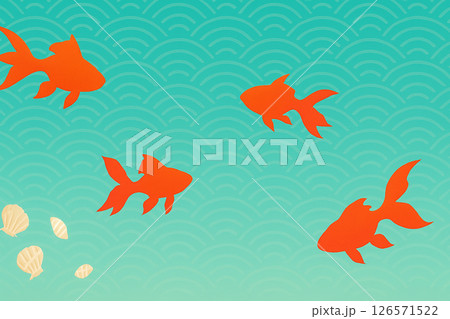和風模様と金魚が泳ぐ夏の涼しげな背景イラスト 126571522