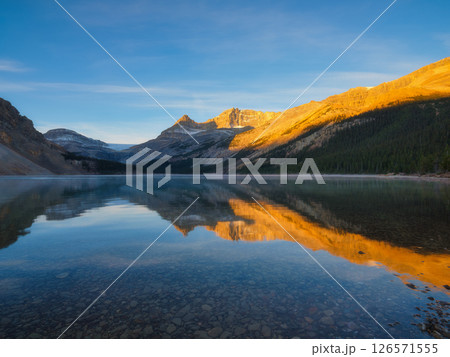 Bow lake, Alberta, Canada. Mountain landscape during sunrise. Bow lake, Alberta, Canada. Mountain landscape during sunrise. 126571555