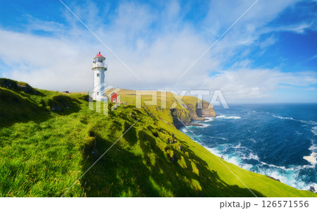 Akraberg Lighthouse, Suduroy Island, Faroe Islands, Denmark.  126571556
