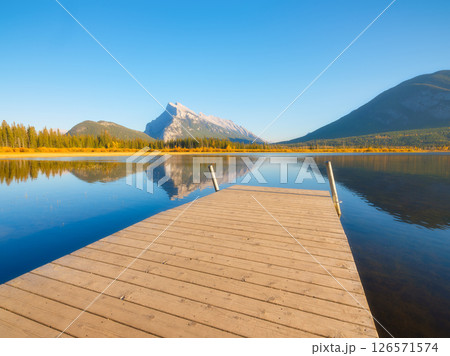 Vermilion lakes. Banff National Park, Alberta, Canada. Reflections on the surface of the water. Vermilion lakes. Banff National Park, Alberta, Canada. Reflections on the surface of the water. 126571574