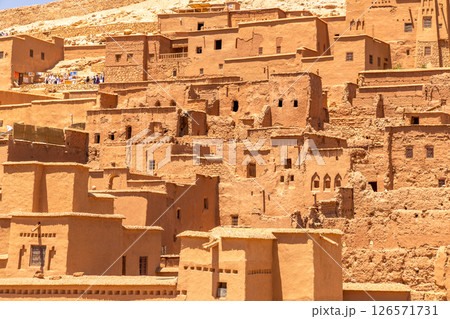Ait Benhaddou moroccan berber ksar fortified village clay walls and houses, Ouarzazate province, Morocco 126571731
