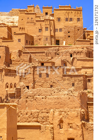 Ait Benhaddou moroccan berber ksar fortified village clay walls and houses, Ouarzazate province, Morocco 126571732